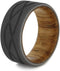 Wave Pattern Sandblasted Titanium 9mm Comfort-Fit Oak Wood Band, Size 5.5