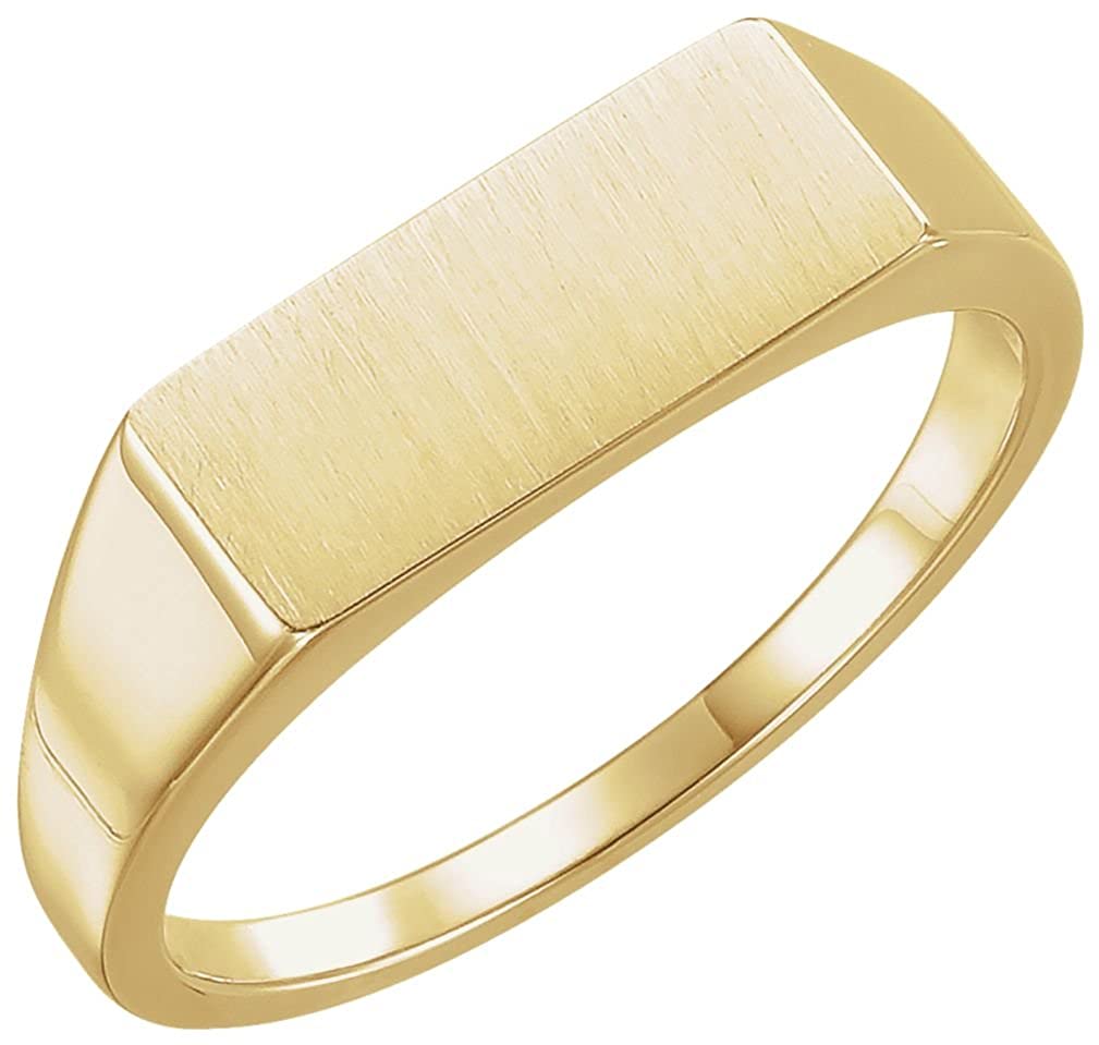 Men's 14k Yellow Gold Brushed Signet Ring (7x15 mm) Size 11