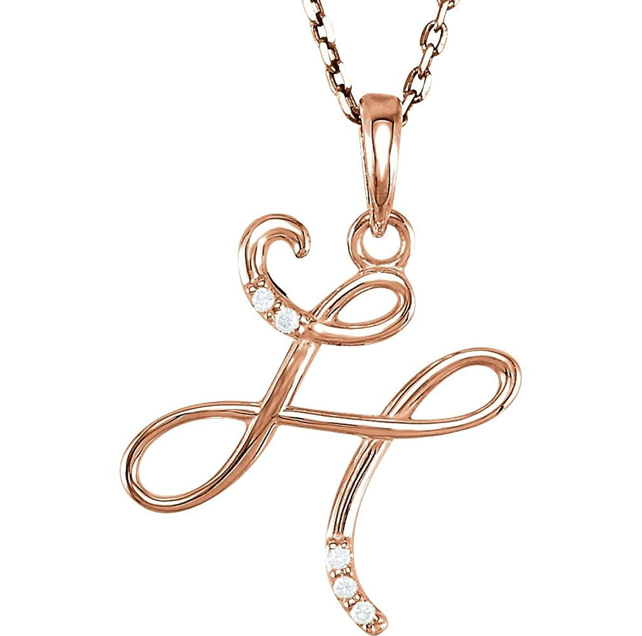 5-Stone Diamond Letter 'H' Initial 14k Rose Gold Pendant Necklace, 18" (.03 Cttw, GH, I1)