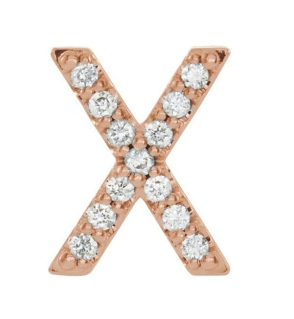 14k Rose Gold Diamond Letter 'X' Initial Stud Earring (Single Earring) (.06 Ctw, GH Color, I1 Clarity)