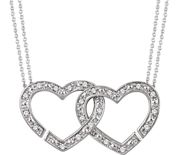 Diamond 2-in-1 Interlocking Heart Rhodium Plate Sterling Silver Pendant Necklace, 18" (1/6 Cttw)