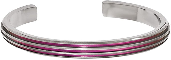 Titanium, Pink Anodized Grooved 7mm Cuff Bracelet