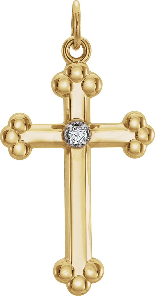 Diamond Treflee Cross Rhodium-Plated 14k Yellow and White Gold Pendant, (.02 Ct, G-H Color, SI1 Clarity)