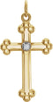 Diamond Treflee Cross Rhodium-Plated 14k Yellow and White Gold Pendant, (.02 Ct, G-H Color, SI1 Clarity)