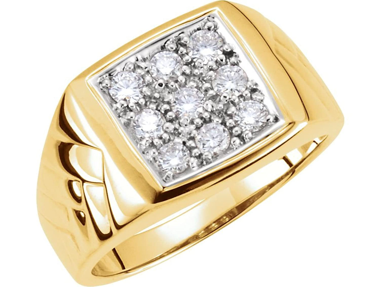 Men's 9-Stone Diamonds 14k Yellow Gold Ring, 13.6MM, Size 12.25