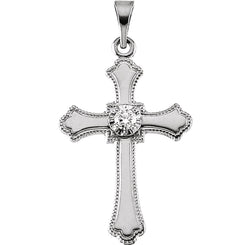 Diamond Fleur-de-Lis Cross 14k White Gold Pendant