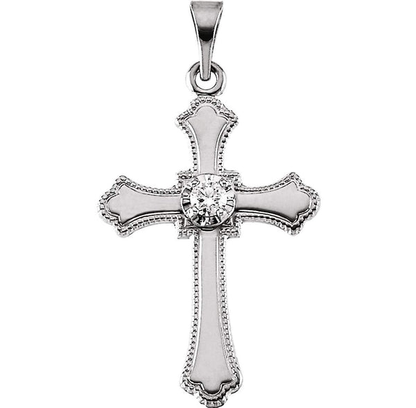 Children's Petite Diamond Fleur-de-Lis Cross 14k White Gold Pendant