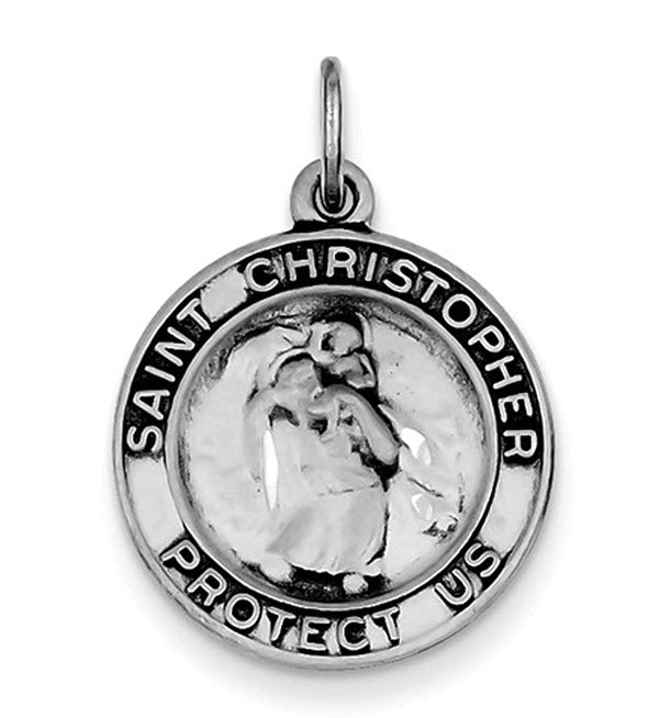Sterling Silver Round Antiqued St. Christopher Medal Pendant (21X19MM)