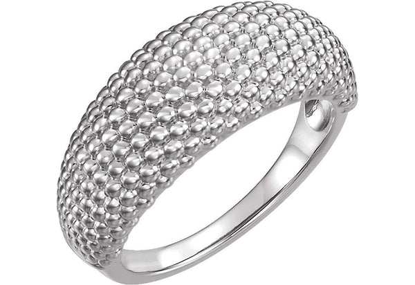 Platinum Beaded Dome Ring, Size 5