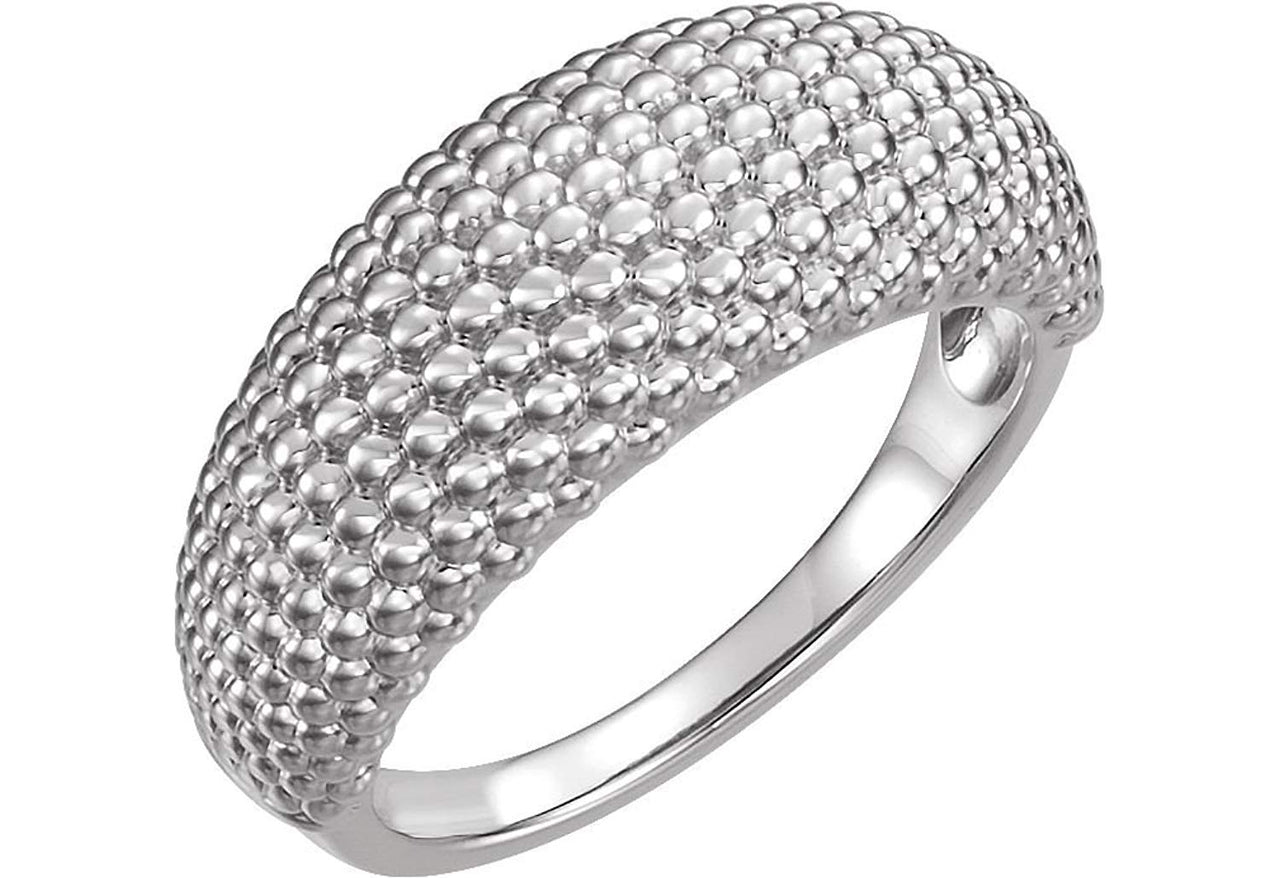 Beaded Dome Ring, Rhodium-Plated 14k White Gold