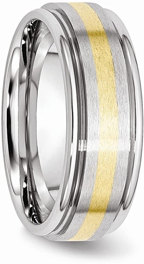 Men's Brushed Cobalt Chrome, 14k Yellow Gold Inlay 8mm Rounded Edge Band Size 11