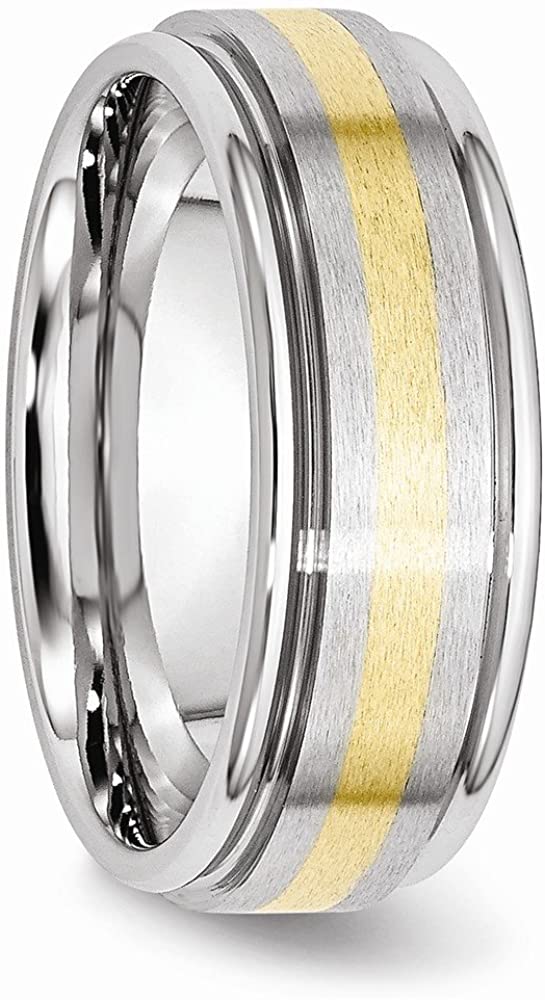 Men's Brushed Cobalt Chrome, 14k Yellow Gold Inlay 8mm Rounded Edge Band Size 7