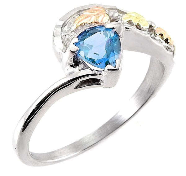 Slim-Profile Trillion-Cut Blue Topaz Ring, Sterling Silver, 12k Green and Rose Gold Black Hills Gold Motif