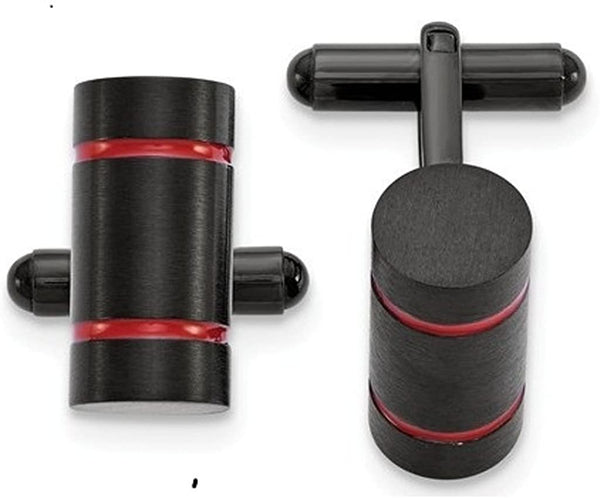 Brushed Black IP Stainless Steel and Red Cuff Links, 17.8MMX17.8MM