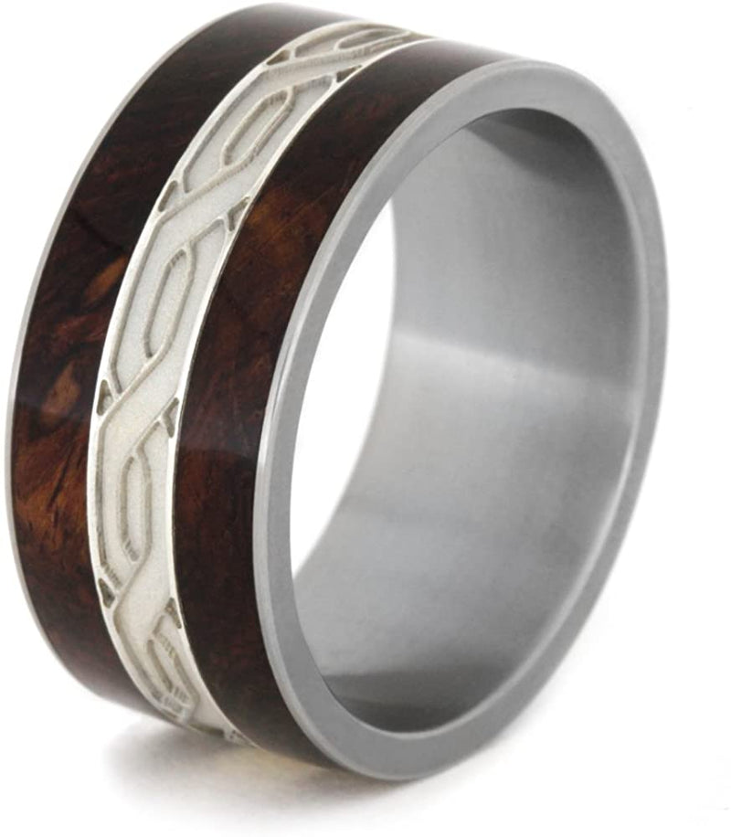 Sterling Silver Celtic Knot, Honduran Rosewood Burl 12mm Comfort-Fit Matte Titanium Wedding Band, Size 4