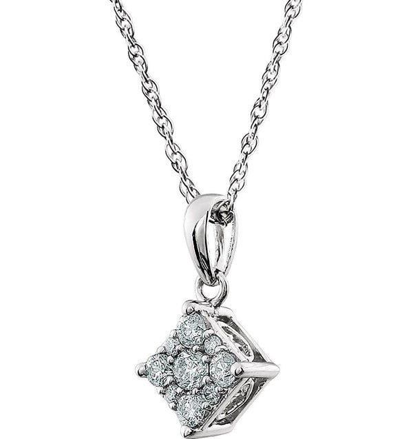 Diamond Cluster Pendant 14k White Gold Necklace, 18" (1/3 Cttw)