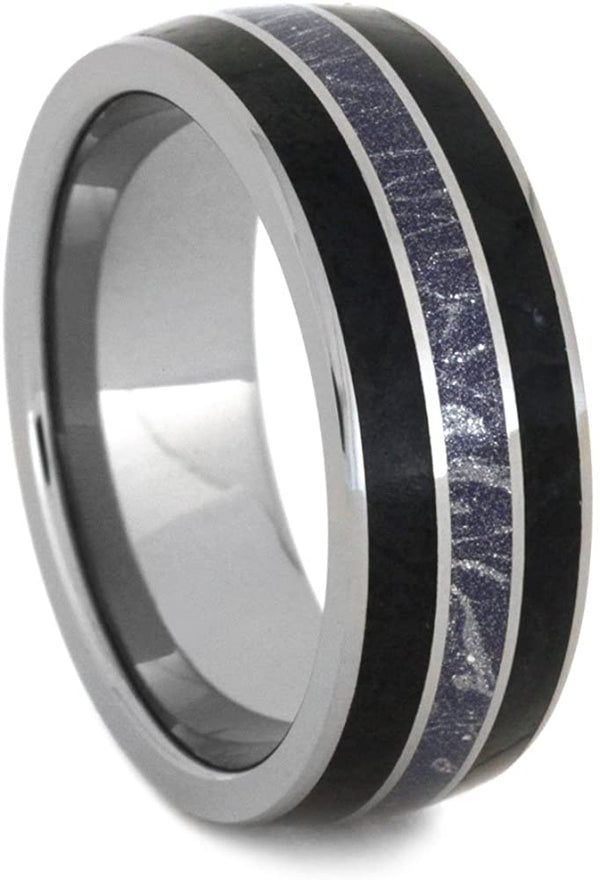 Black Jade, Blue, Bronze and White Mokume, Titanium Pinstripe 8mm Comfort-Fit Tungsten Band