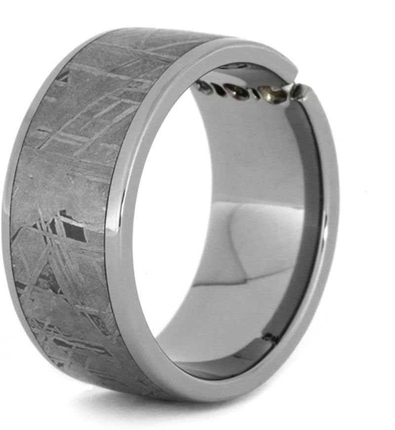 Forever One Moissanite, Past Present Future Gibeon Meteorite 11mm Comfort Fit Titanium Ring, Size 13