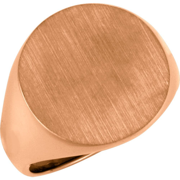 Men's Closed Back Brushed Signet Semi-Polished 14k Rose Gold Ring (18 mm) Size 11
