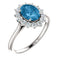 Swiss Blue Topaz and Diamond Halo 14k White OR Yellow Gold Ring, Size 7