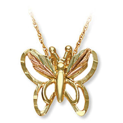 Diamond-Cut Butterfly Pendant Necklace, 10k Yellow Gold, 12k Green and Rose Gold Black Hills Gold Motif, 18"