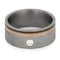 Flush Set Diamond, Whiskey Barrel Wood and Copper 10mm Comfort-Fit Frosted Titanium Wedding Band