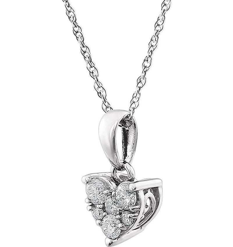 Diamond Cluster Heart 14k Rhodium Plate White Gold Pendant Necklace, 18" (1/5 Cttw)