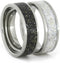 Couples White Stardust Titanium Band and Black Stardust Titanium Band with Meteorite and Gold Set Size, M15-F5.5