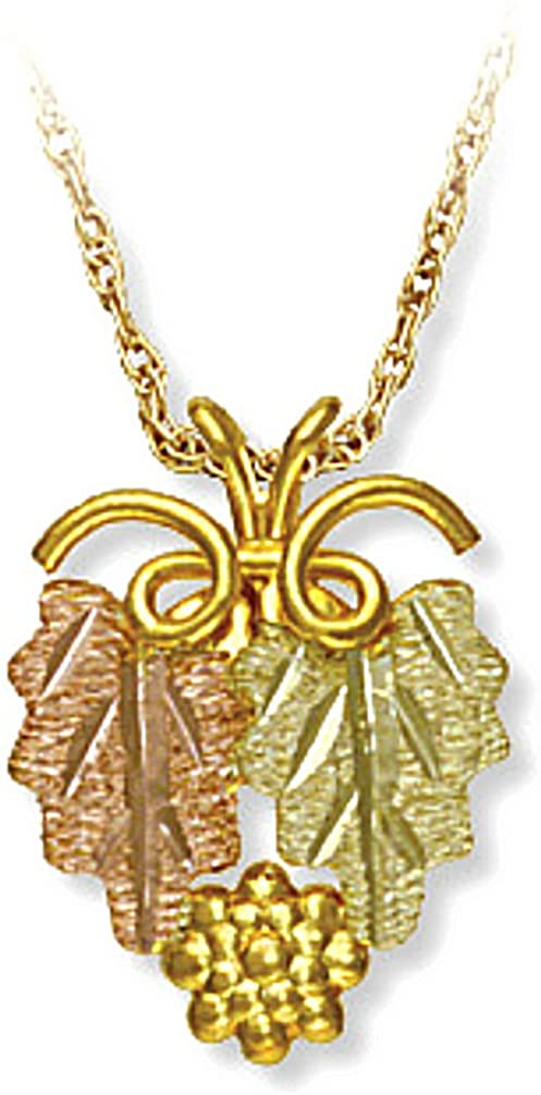 Frosty Leaf and Grape Necklace, 10k Yellow Gold, 12k Green and Rose Gold Black Hills Gold Motif, 18"