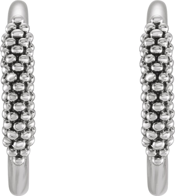 Platinum Beaded J-Hoop Earrings