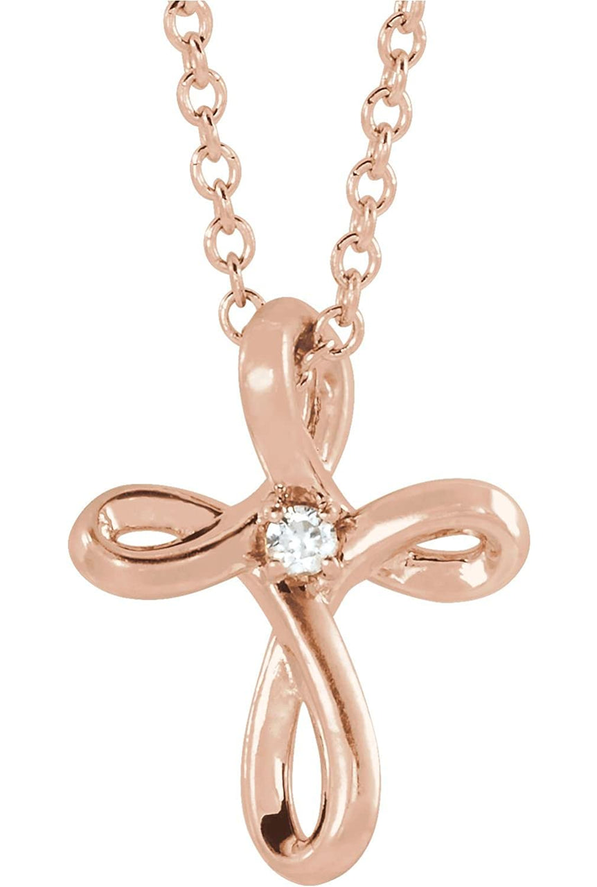 Diamond Infinity Cross 14k Rose Gold Necklace, 16"-18" (.02 Ct, G-H Color, I1 Clarity)