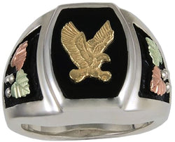 Men's Onyx Eagle Ring, Sterling Silver, 10k Yellow Gold, 12k Green and Rose Gold Black Hills Gold Motif