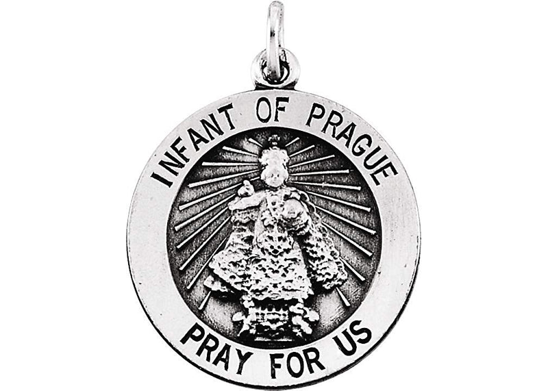 Sterling Silver Round Infant of Prague Medal Necklace, 18" (18 MM)