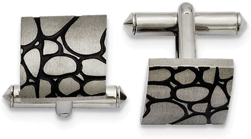 Titanium Satin-Brushed Black Enameled Square Cuff Links,14MM