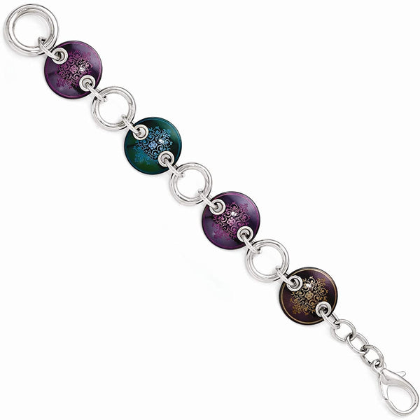 Black Ti, Sterling Silver Anodized Multi-Color 21mm Link Bracelet, 8"