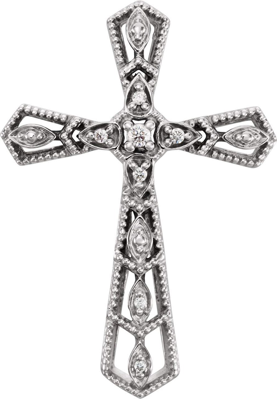 Diamond Milgrain Cross 14k White Gold Pendant (.025 Ctw, H+ Color, I1 Clarity)