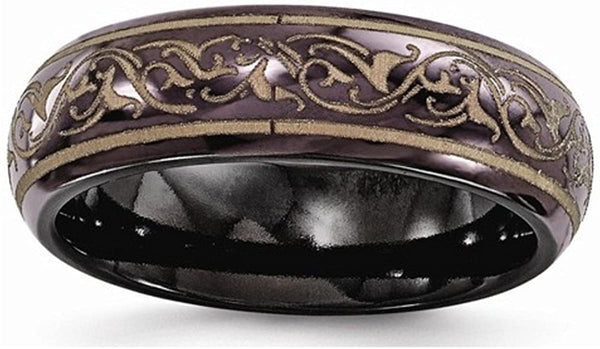Edward Mirell Black Titanium Anodized Copper Color Domed 6mm Wedding Band, Size 7