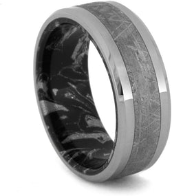Gibeon Meteorite, Titanium 8mm Comfort Fit Black and White Mokume Gane Wedding Band