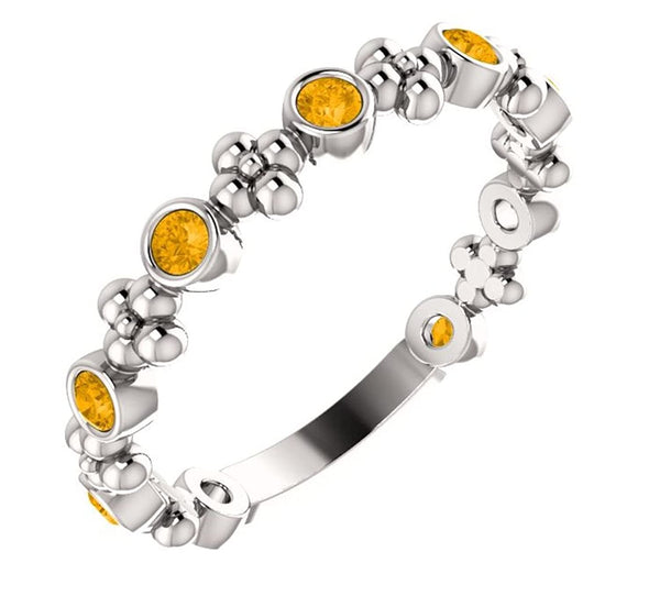 Platinum Genuine Citrine Beaded Ring