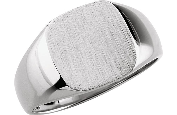 Men's Closed Back Square Signet Ring, 18k Palladium White Gold (12mm)