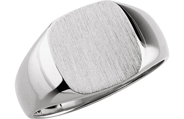 Men's Closed Back Signet Semi-Polished 14k White Gold Ring (14mm)