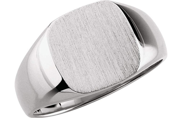 Men's Closed Back Signet Semi-Polished 14k White Gold Ring (12mm)