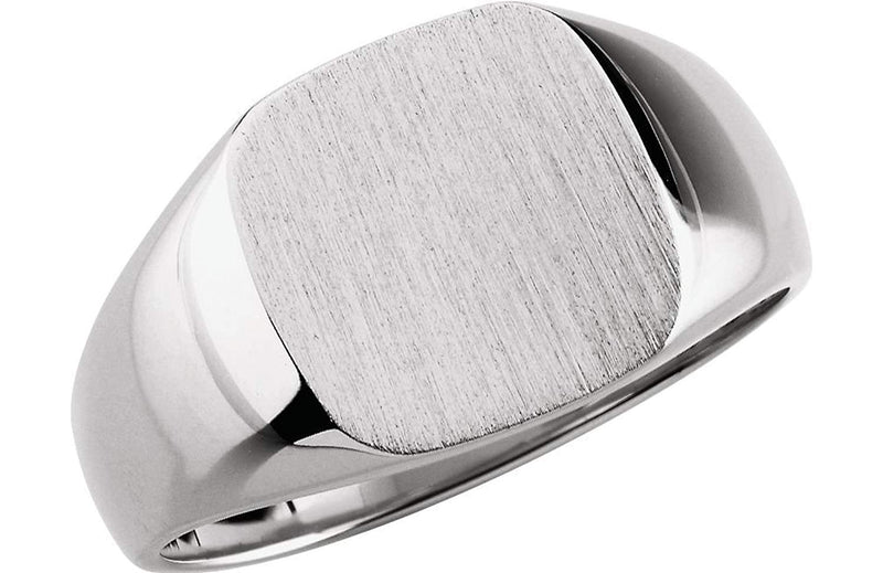 Men's Closed Back Square Signet Ring, 14k X1 White Gold (10mm)