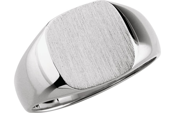 Men's Closed Back Square Signet Ring, 18k X1 White Gold (14mm) Size 12.25