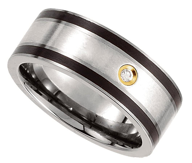 9mm Titanium, Sterling Silver, 14k Yellow Gold Diamond Comfort Fit Ring, Sizes 8 to 12