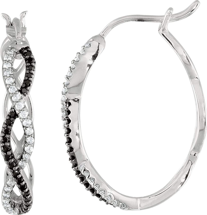Black Spinel and Diamond Hoop Earrings, Sterling Silver (1/5 Ctw, Color G-H, Clarity 12)