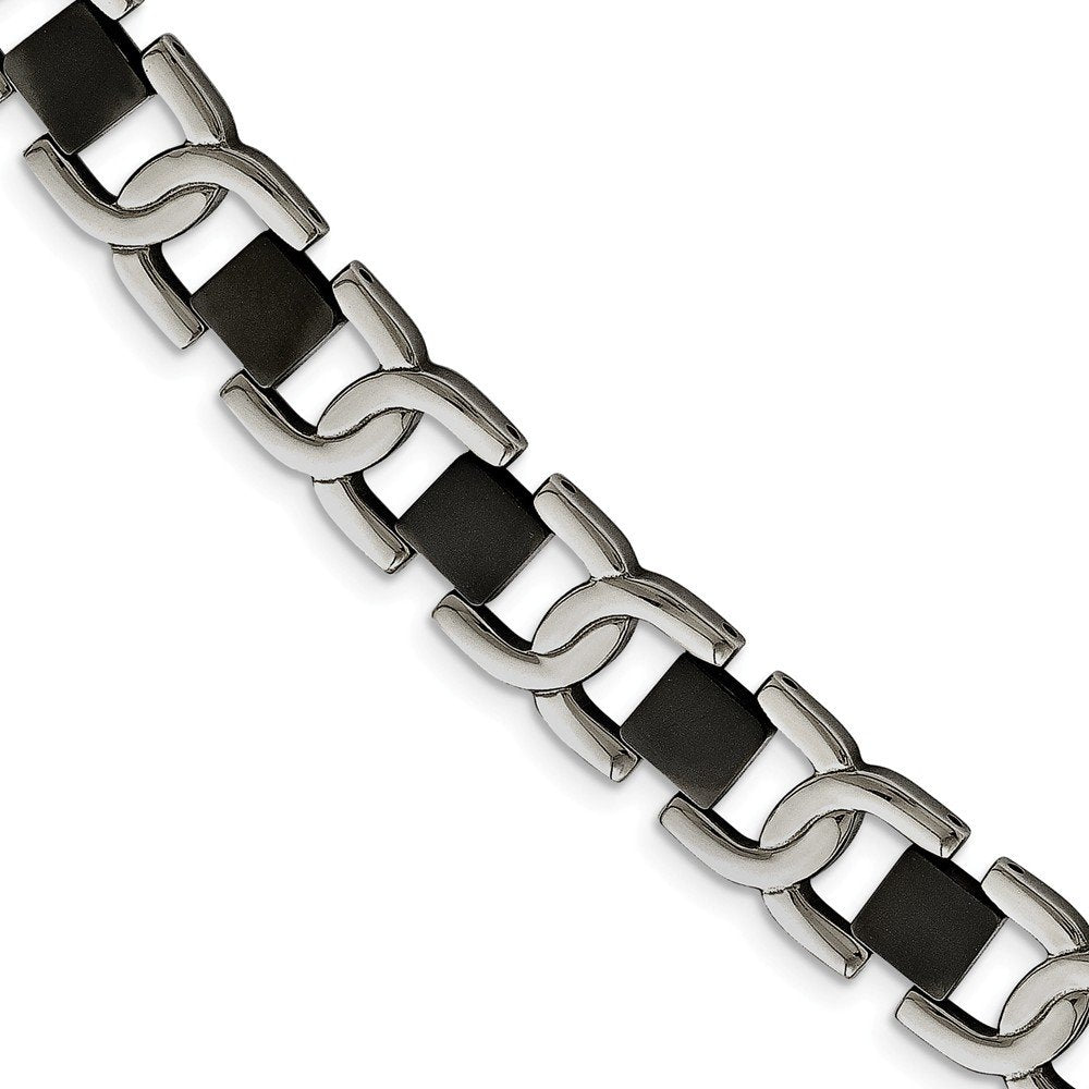 Men's Polished Stainless Steel Black IP-Plated 10mm Link Bracelet, 8"