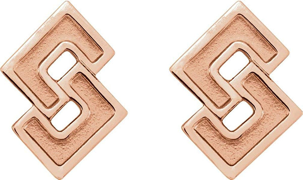 Inlaid Geometric Link Post Earrings, 14k Rose Gold