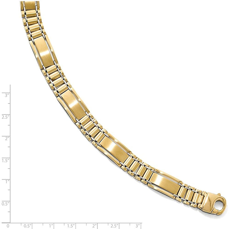 Men's Italian Two-Tone 14k Yellow and White Gold 11mm Bar Link Bracelet, 8.25 Inches