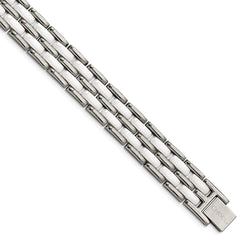 Men's Stainless Steel Double Row White Ceramic Bracelet, 8.25"
